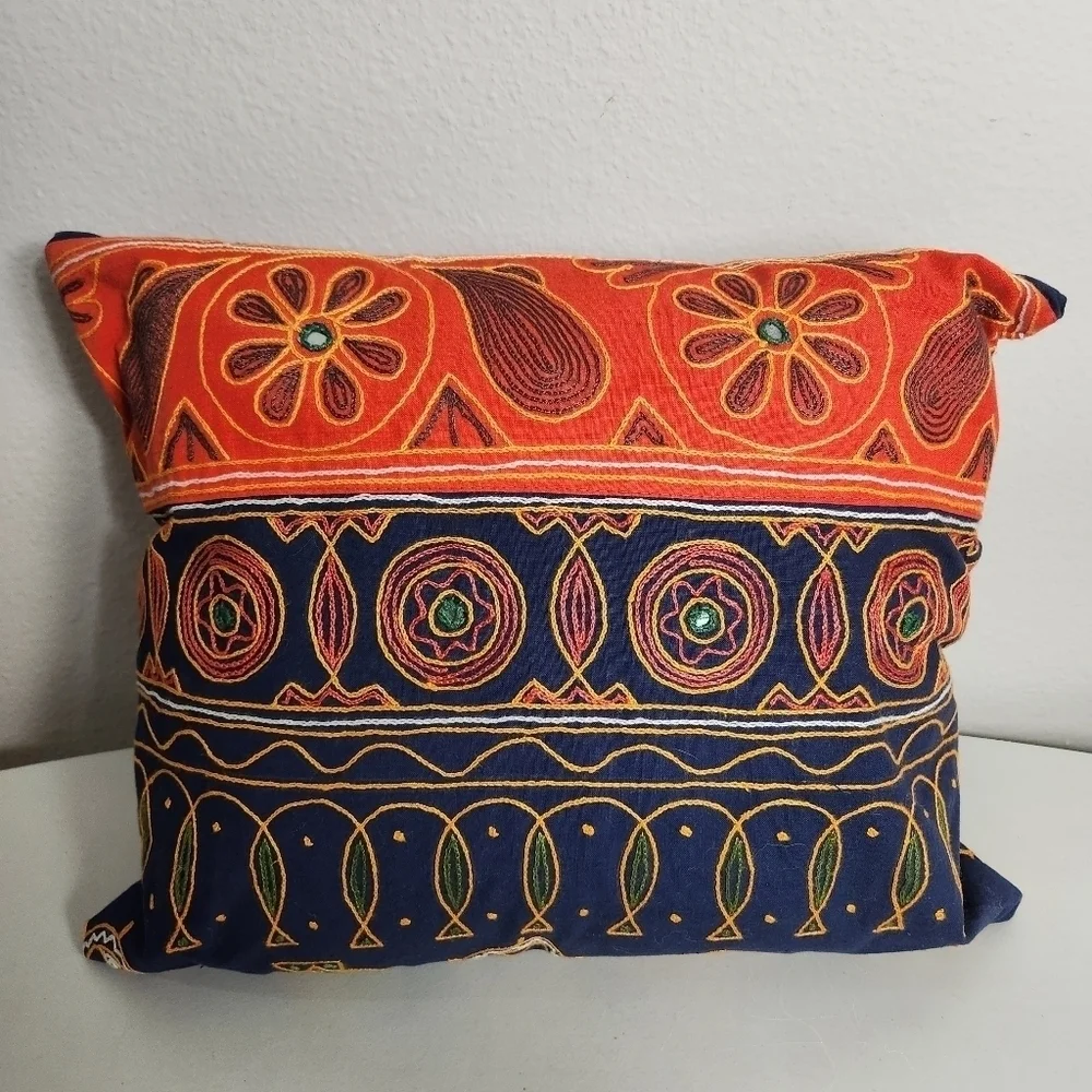 Handcrafted Boho Embroidered Repurposed Fabric Set of Pillows